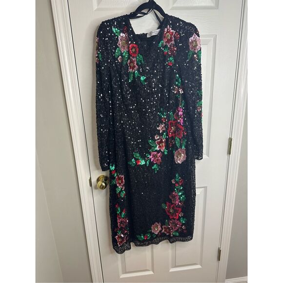 Mac Duggal Sz 16 Style5596 Black Floral Sequin Formal Evening Gown NWT MSRP $698 - Picture 5 of 12